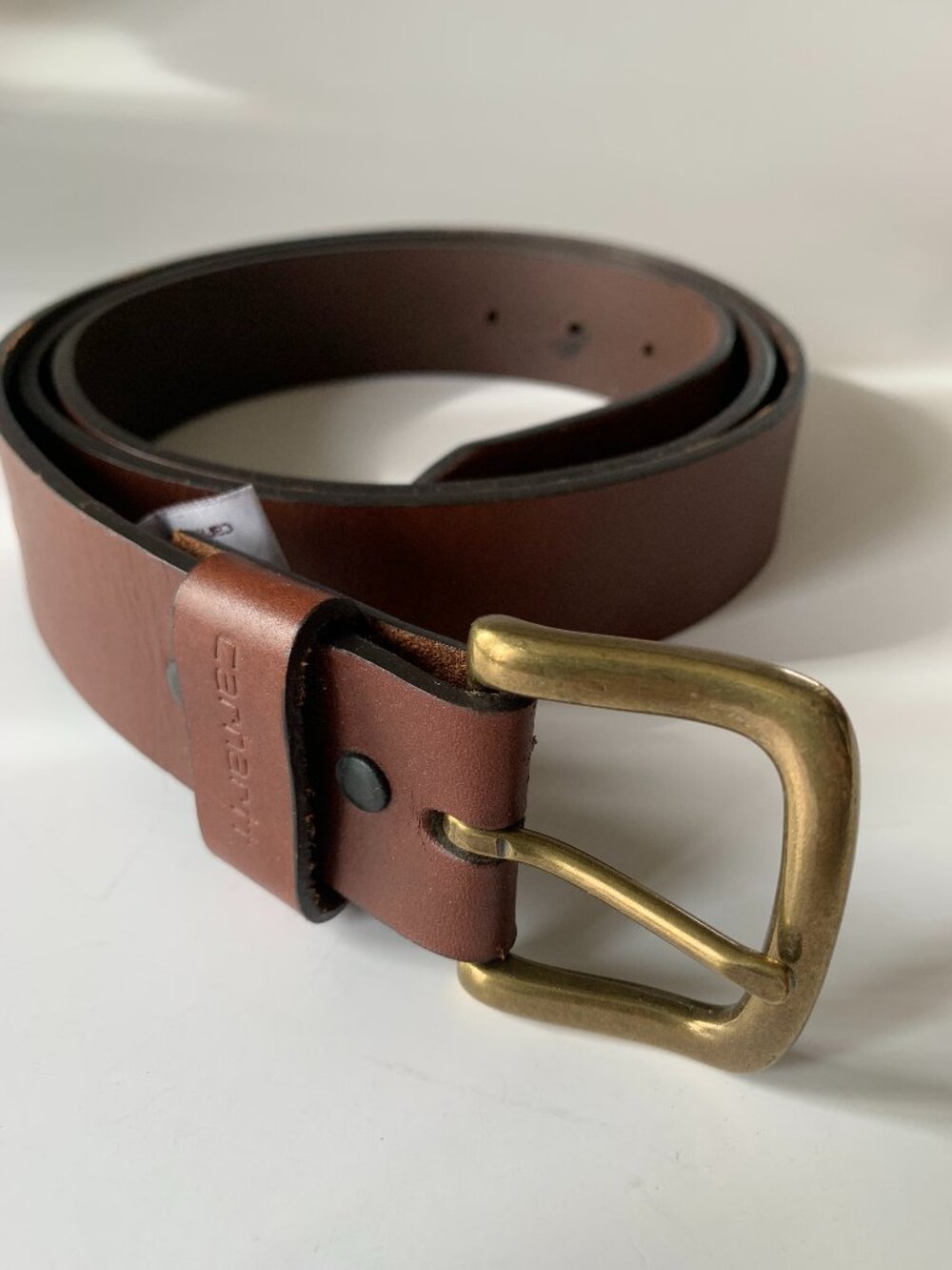 CARHARTT  Journeyman BROWN GENUINE LEATHER BELT 2201 54 BRASS BUCKLE